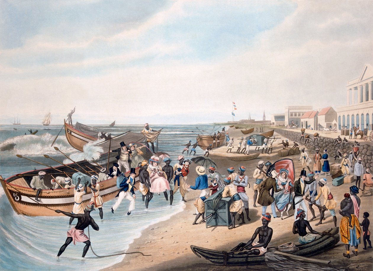 Madras Landing, metszet: C. Hunt, kiadó: Ackermann és Co., 1856 (aquatinta) alkotó: J.B. East