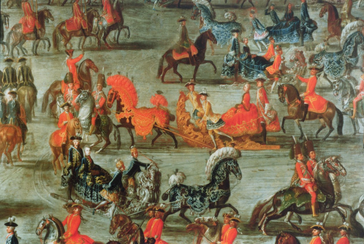 A császári szánkózás II. József osztrák császár és második feleségével, Maria Josepha von Bayernnel való házasságkötés alkalmából: a szánok részlete alkotó: J.C. Auerbach