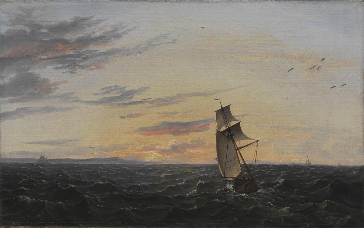 Egy tengeri táj. Rügen-sziget partja az esti fényben alkotó: Johan Christian Dahl