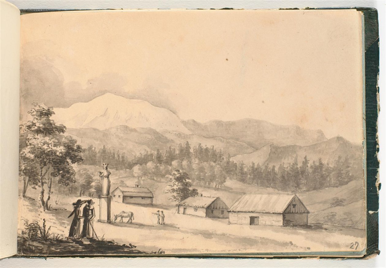 Hegyi táj emberekkel és házakkal alkotó: Johan Christian Dahl