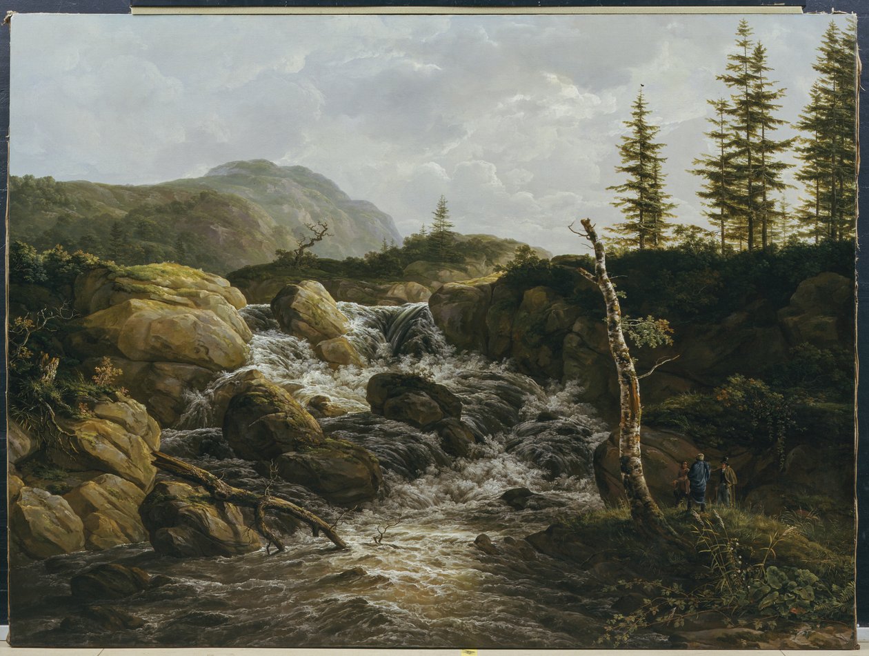 Hegyvidéki táj vízeséssel, Norvégia alkotó: Johan Christian Dahl