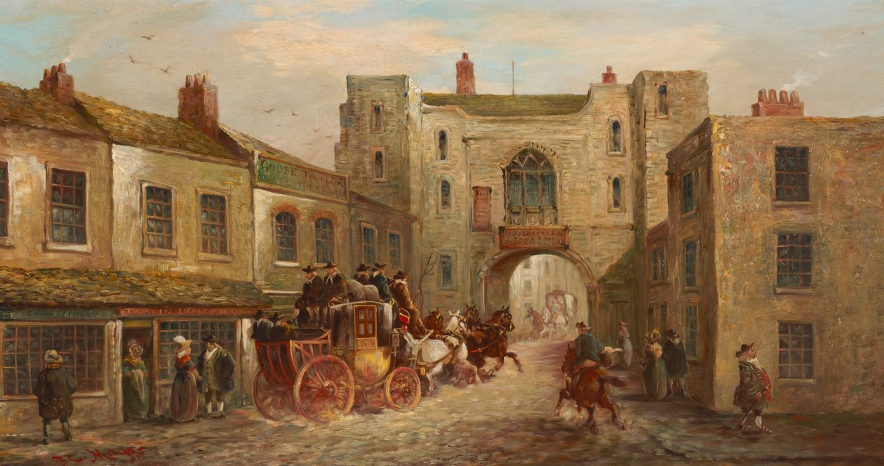 Szent János-kapu északról kocsival és lovakkal, 1880 alkotó: J.C. Maggs