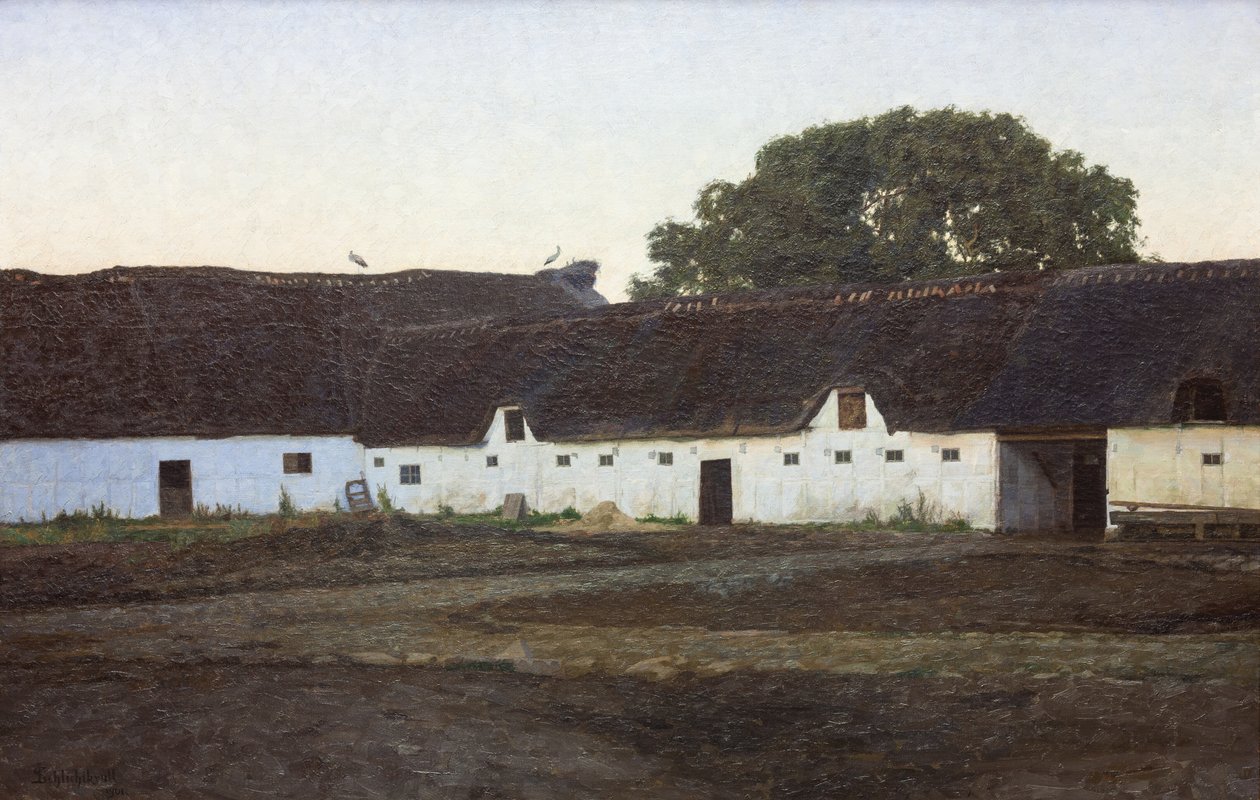 Egy farm Vendsysselben. Napnyugta alkotó: J.C. Schlichtkrull