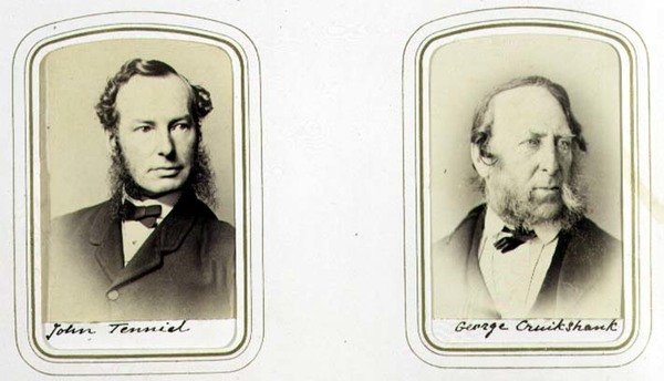 Sir John Tenniel (1820-1914) és George Cruikshank (1792-1878) portréi 1860 körül (albumnyomat) alkotó: J.C. Watkins