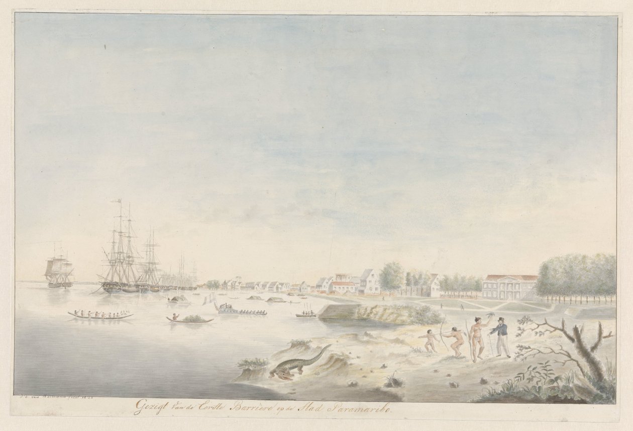Paramaribo vízpartja nem sokkal az 1821-es tűzvész után alkotó: J.D. van Herwaarden (signed by artist)