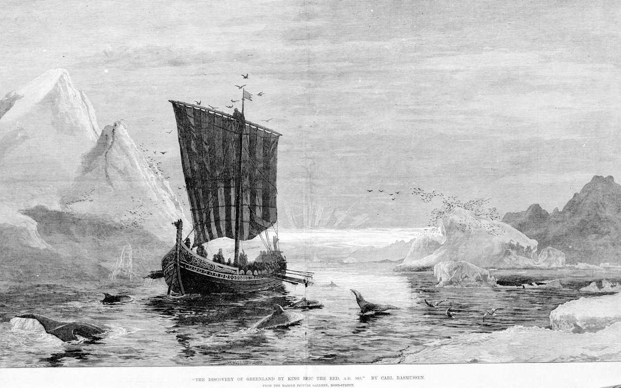 Grönland felfedezése Vörös Erik 10. században, C. Rasmussen által. A Marine Picture Gallery, Bond Street. alkotó: J.E. Carl Rasmussen