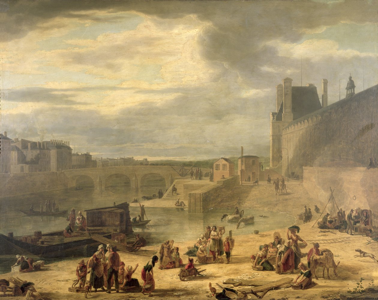 Kilátás a Louvre nagygalériájára, a Tuileriákra és a Pont Royalra, 1795 körül alkotó: J.F. De Pelchin