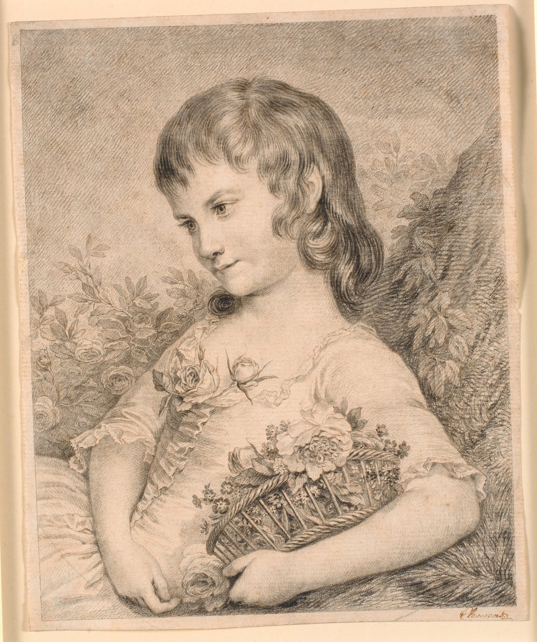 Kislány virágkosárral (Octavie Diodati) alkotó: J.F. Clemens