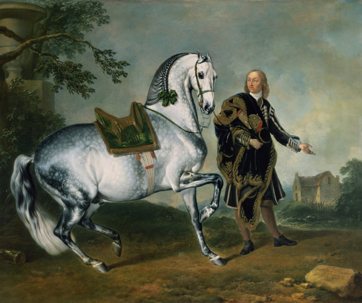 A pettyes ló "Scarramuie" a Piaffe-ban alkotó: J.G. and Brand, J.C. Hamilton