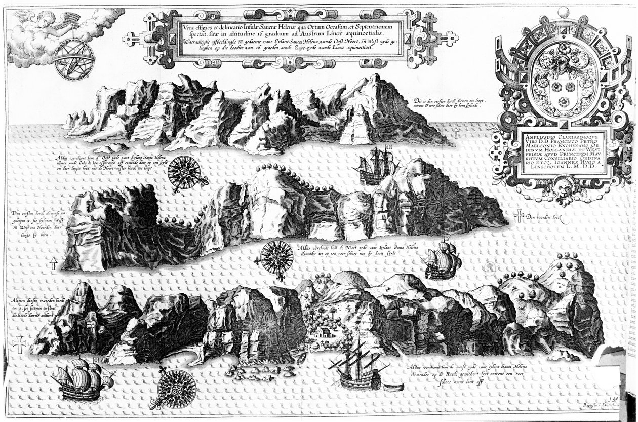Szent Ilona szigete, illusztráció a Linschoten Itinerarioból, 1596 alkotó: J.H. van Linschoten