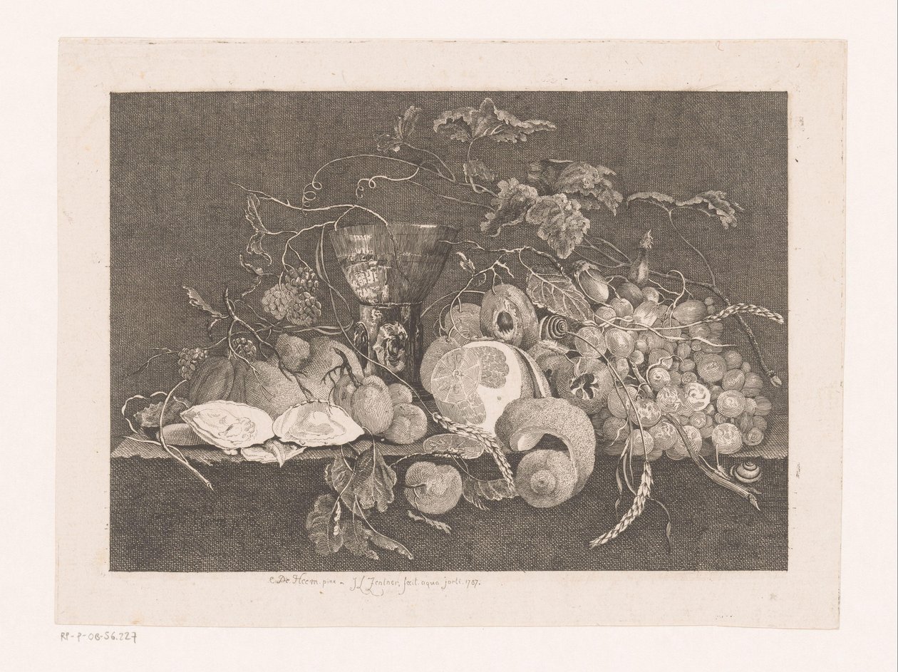 Csendélet gyümölccsel és osztrigával Galerie des peintres flamands, hollandais et allemands de Le Brun (sorozat címe) alkotó: J.L.L.C. Zentner