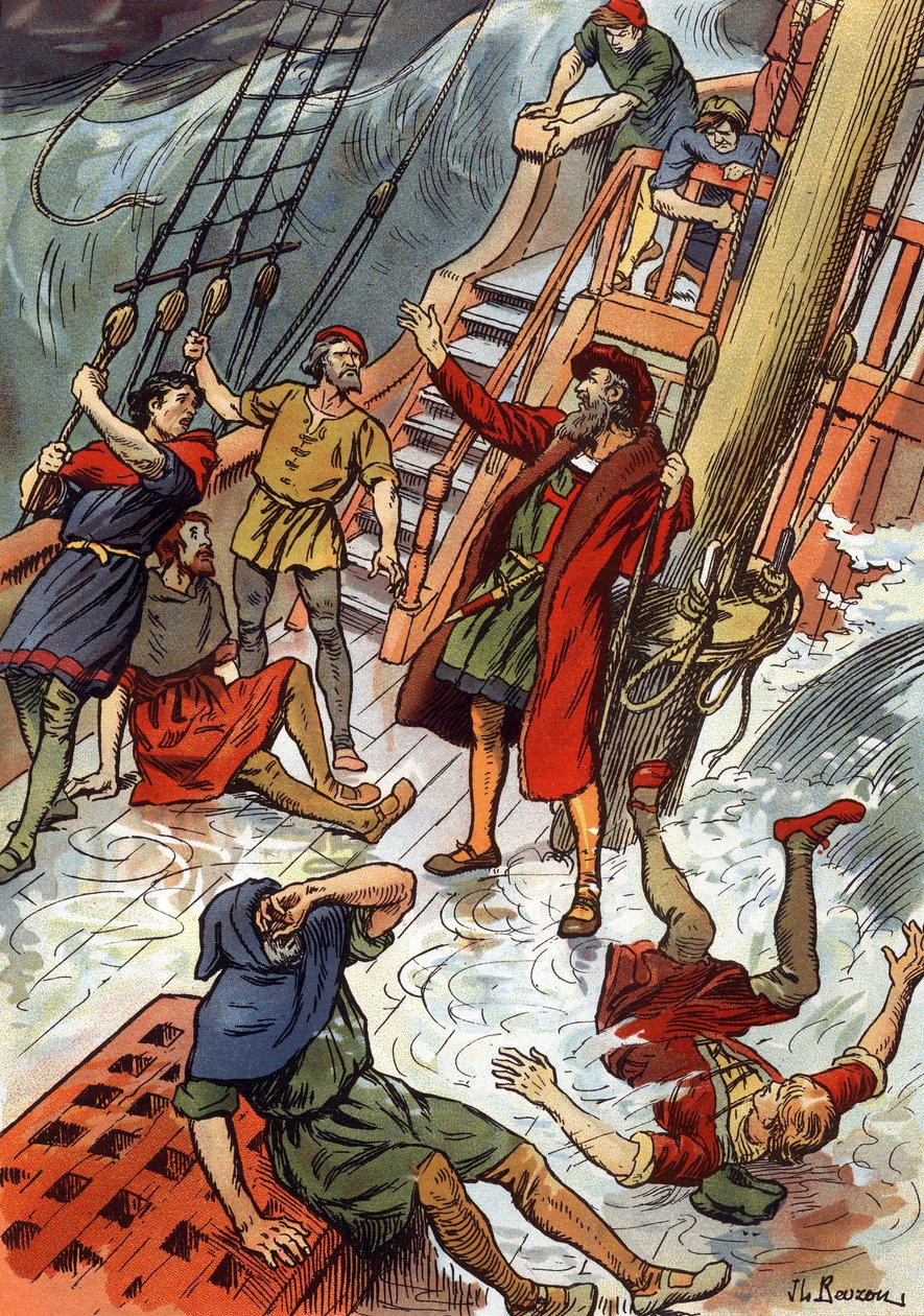 Vasco de Gama itt a dél-afrikai Jóreménység fokánál egy vihar alatt alkotó: J.L Beuzon (fl.1880 1940)