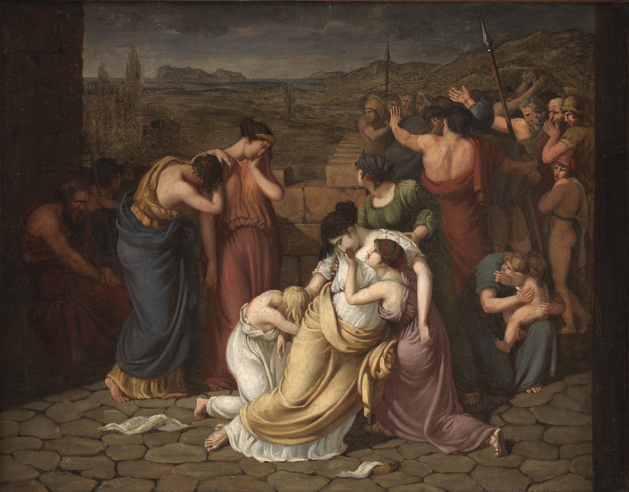 Andromache kétségbeesett Hector teste láttán alkotó: J.L. Lund