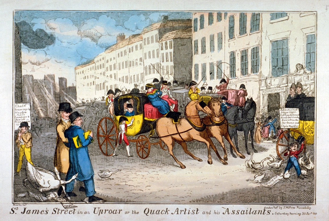 "A Szent Jakab utca felfordulásban, avagy a hápászművész és támadói", 1819 alkotó: JL Marks