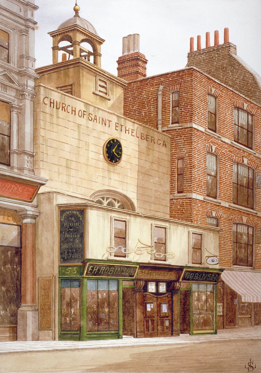 St Ethelburga-the-Virgin templom Bishopsgate-en belül, London City, 1860 alkotó: JL Stewart