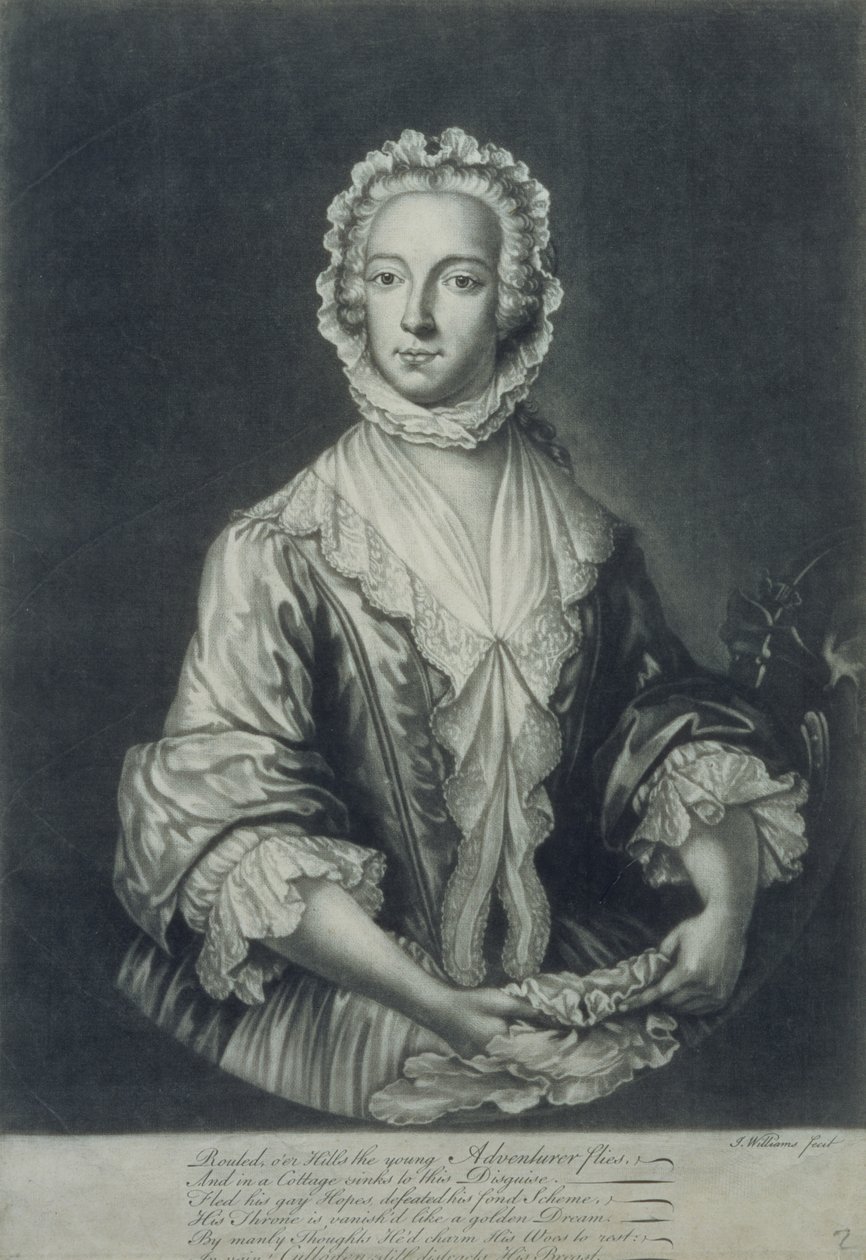 Károly herceg „Betty Burke”-nek álcázva (mezzotinta metszet) alkotó: J.L. Williams
