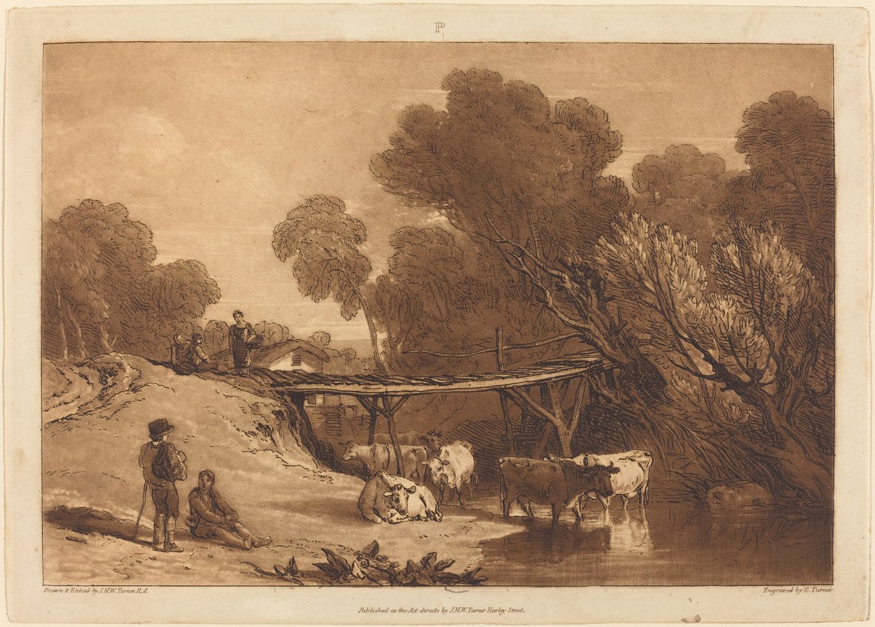 Híd és tehenek, 1807-ben megjelent. alkotó: Joseph Mallord William Turner