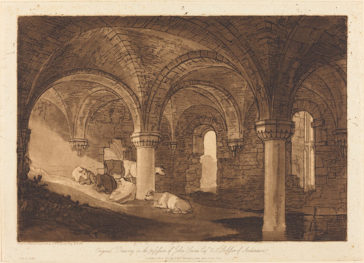 A Kirkstall Abbey kriptája 1812-ben jelent meg. alkotó: Joseph Mallord William Turner