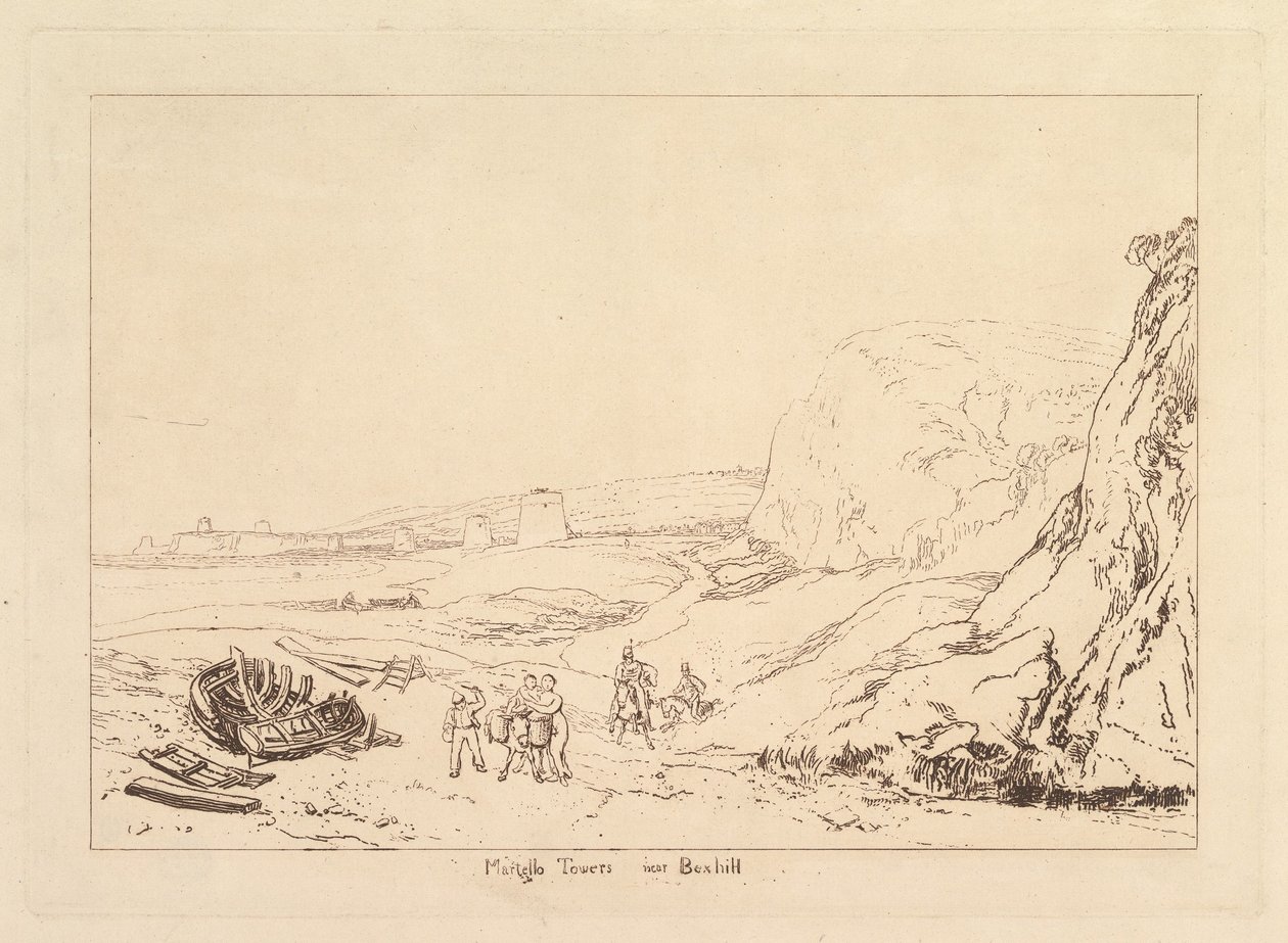 Martello Towers Bexhill közelében, Sussex Liber Studiorum, VII. rész, 34. tábla, 1811. alkotó: Joseph Mallord William Turner