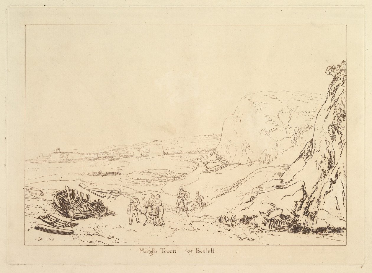 Martello Towers Bexhill közelében, Sussex Liber Studiorum, VII. rész, 34. tábla, 1811. alkotó: Joseph Mallord William Turner