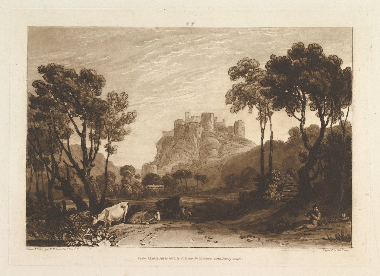 A kastély a Meadows Liber Studiorum felett, II. rész, 8. tábla, 1808. alkotó: Joseph Mallord William Turner