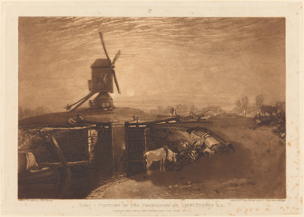 Szélmalom és zár, megjelent 1811. alkotó: Joseph Mallord William Turner