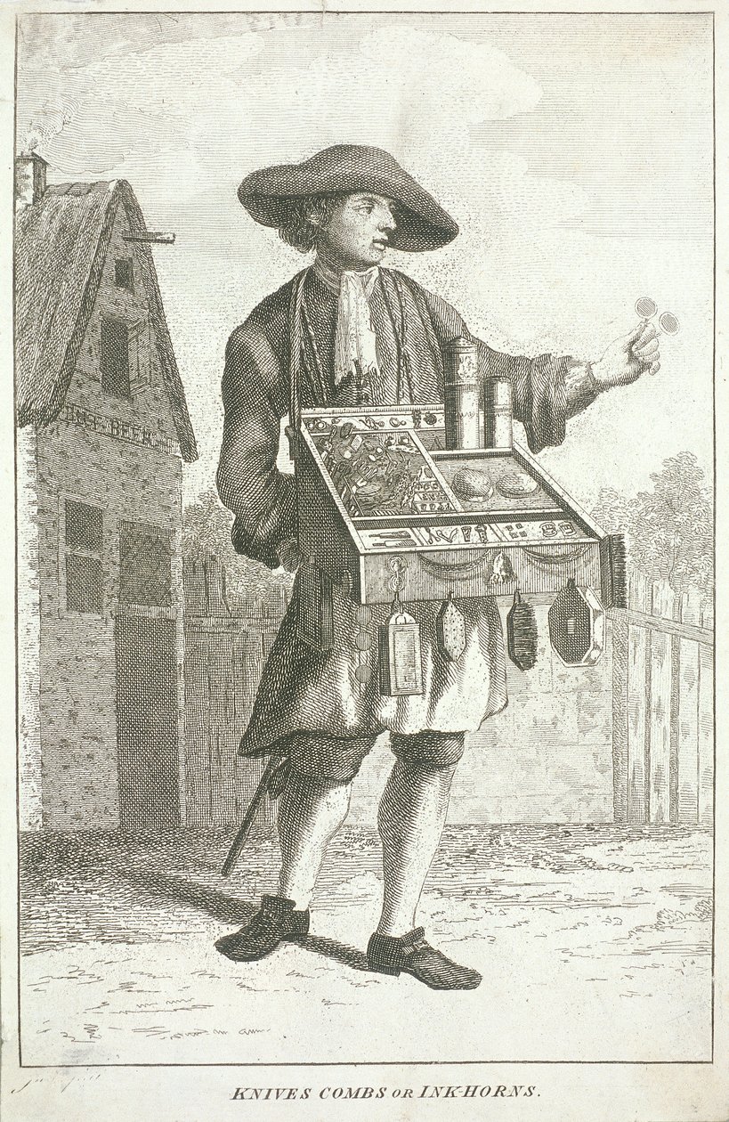 „Kives Combs or Ink-horns”, Cries of London, c1750 alkotó: JM