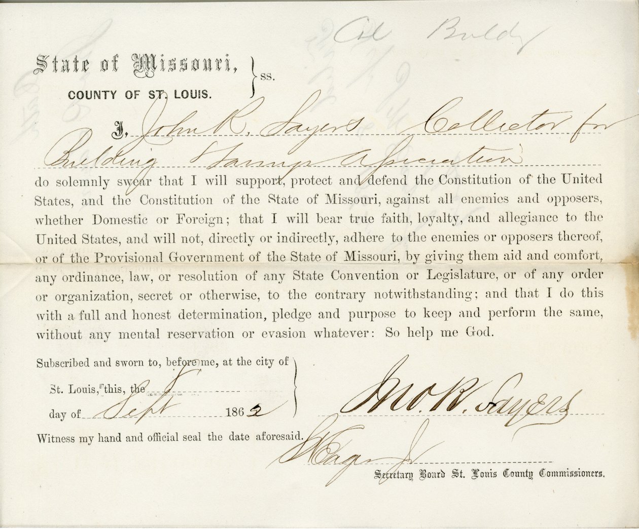 John R. Sayers hűségesküje, Missouri, St. Louis megye alkotó: J.R. Sayers