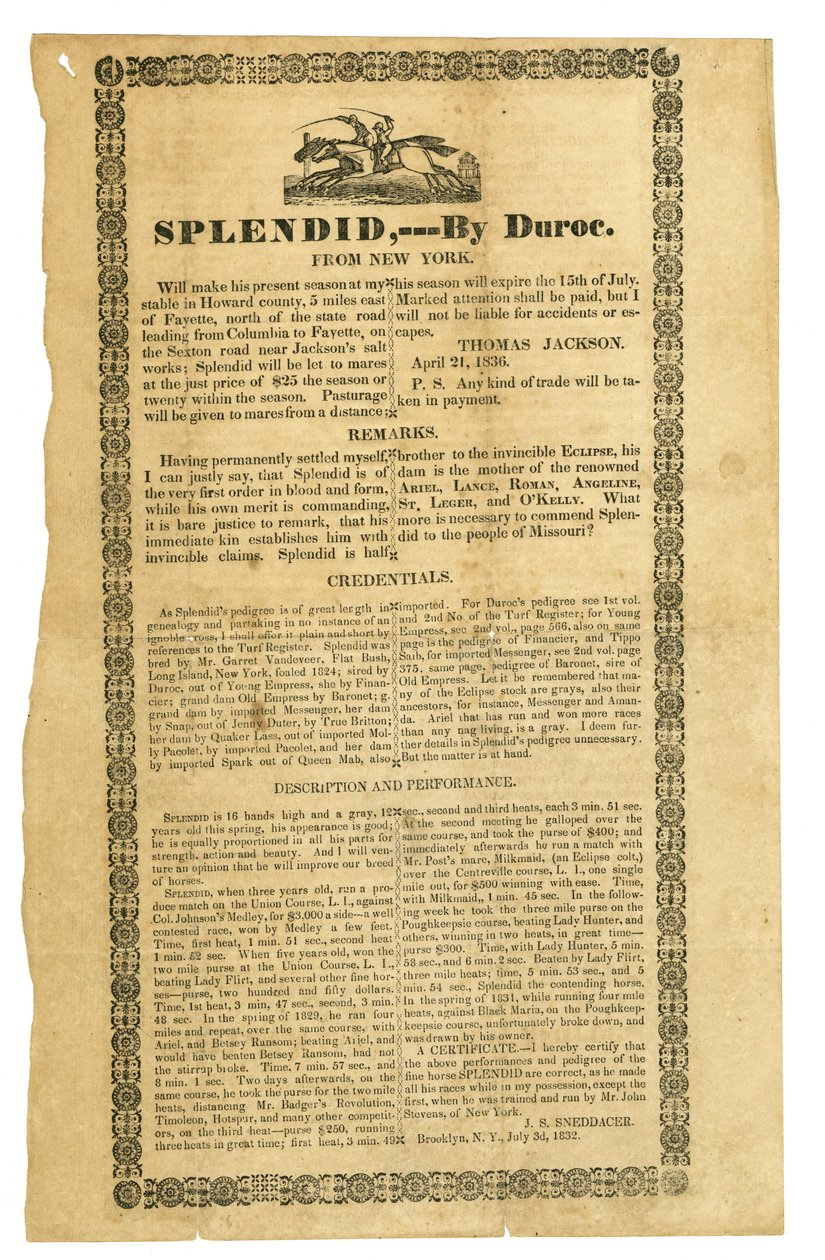 Igazolta: Duroc, Brooklyn, NY, 1832. július 3 alkotó: J.S. Sneddacer