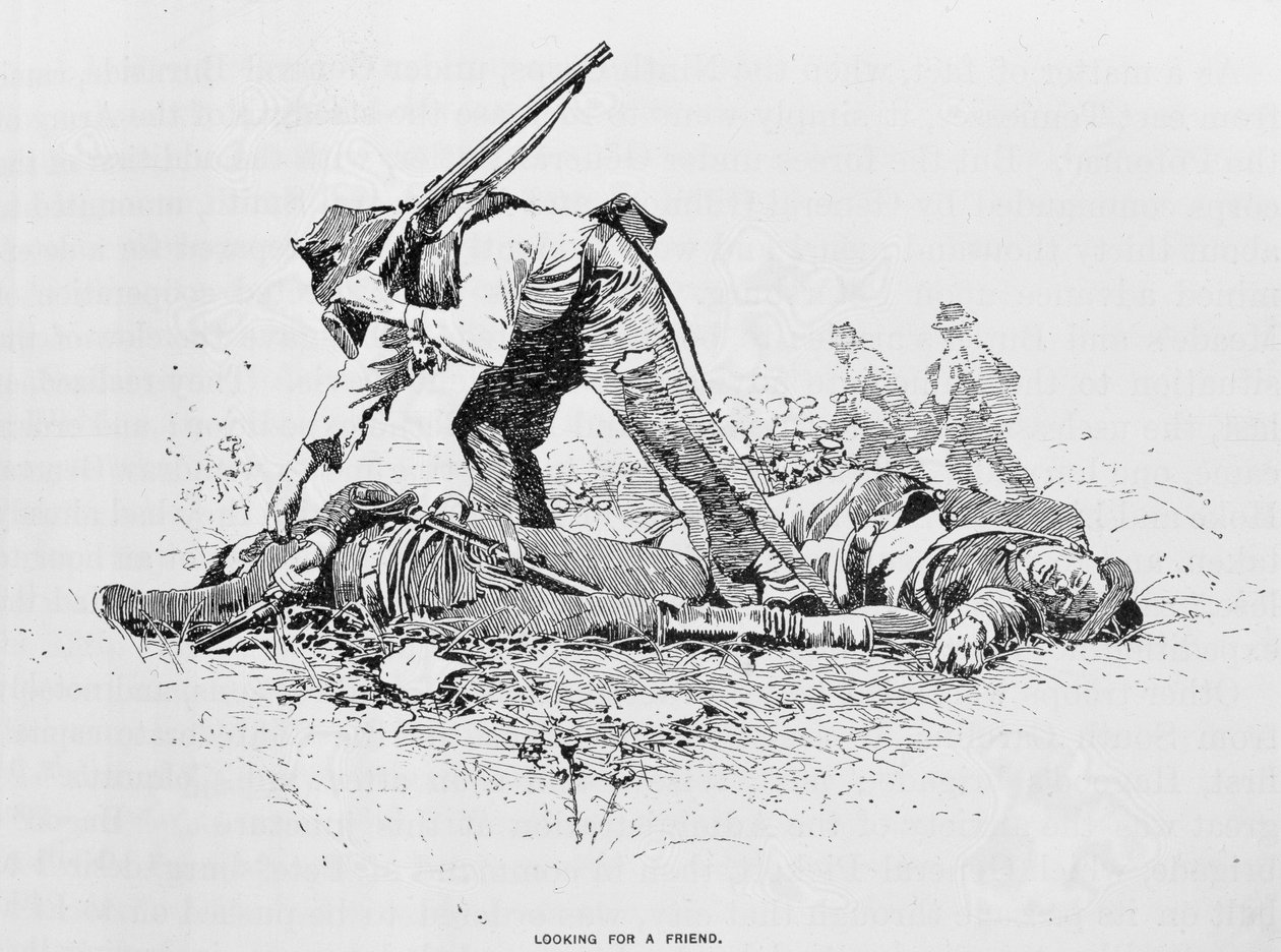 Barátot keresünk, illusztráció a „Csatták és a polgárháború vezetői” című könyvből, szerkesztette: Robert Underwood Johnson és Clarence Clough Buel alkotó: W. Taber
