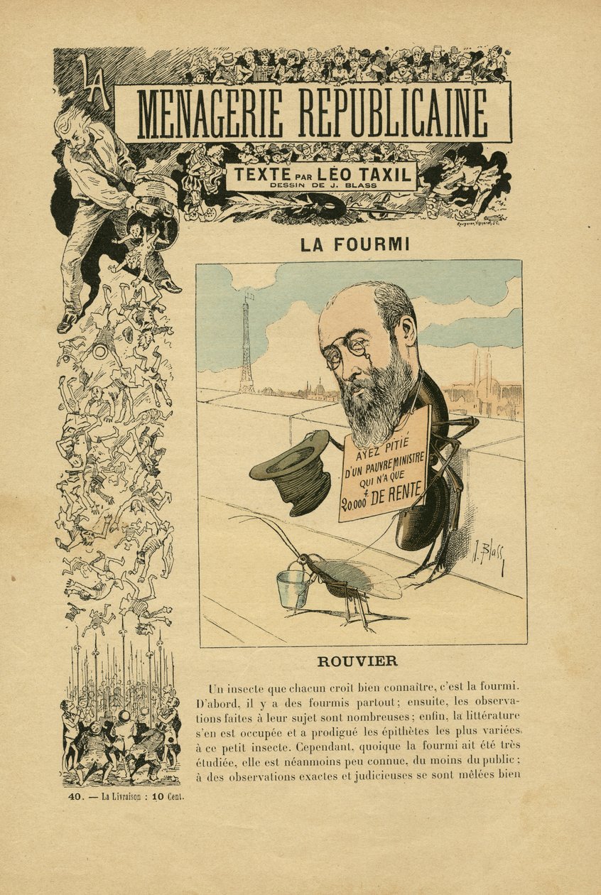 J. Blass (1847-1892) illusztrációja a Menagerie Republicaine-ban A Harmadik Köztársaság főszereplőinek humorista galériája, 40. sz. alkotó: J. (1847 1892) Blass