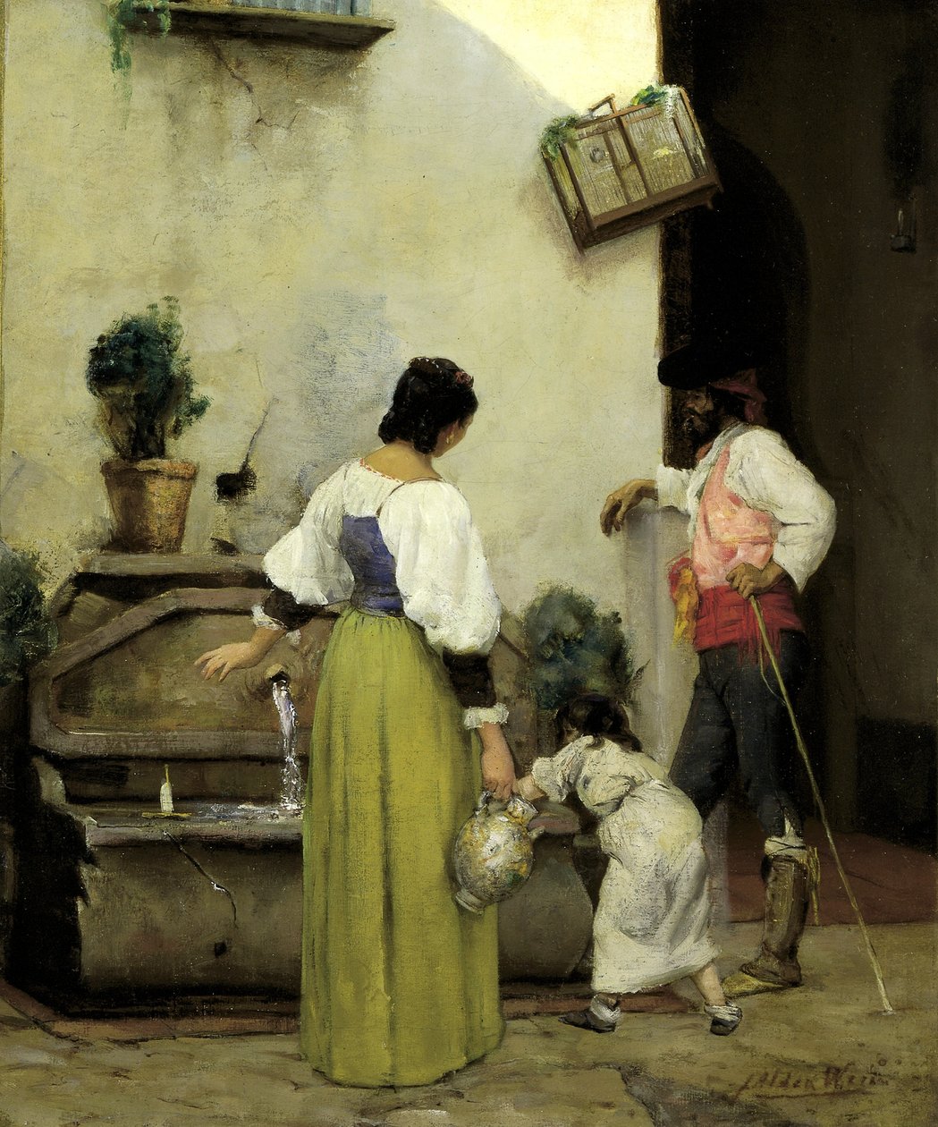 A vízmedencénél alkotó: J. Alden Weir