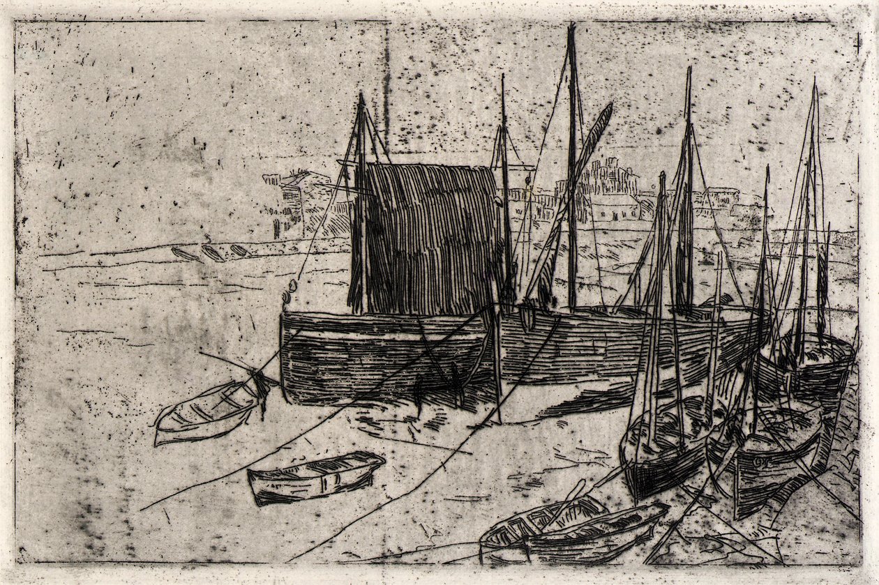 Hajók Port Erinben--Isle of Man alkotó: J. Alden Weir