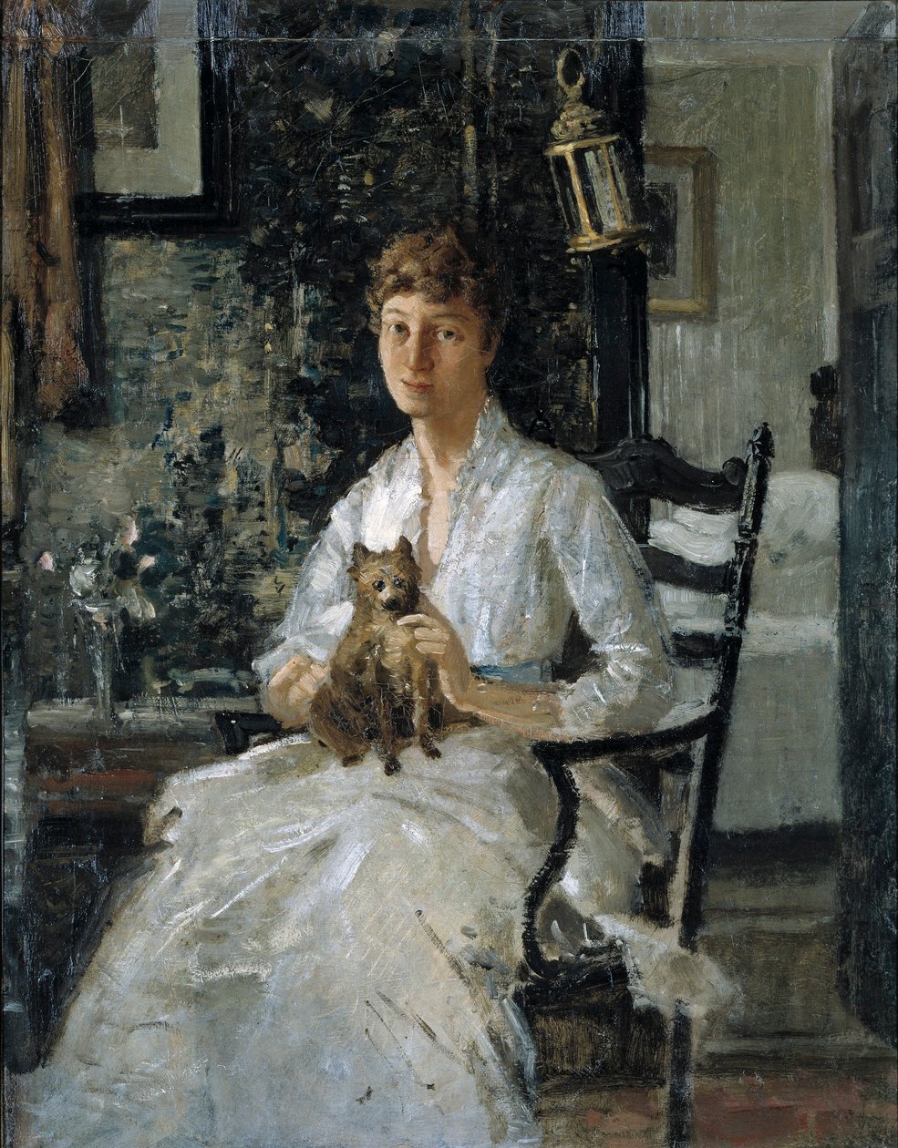 Egy hölgy portréja kutyával (Anna Baker Weir) alkotó: J. Alden Weir