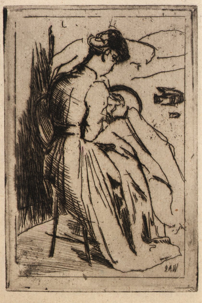 Nő hímzés alkotó: J. Alden Weir