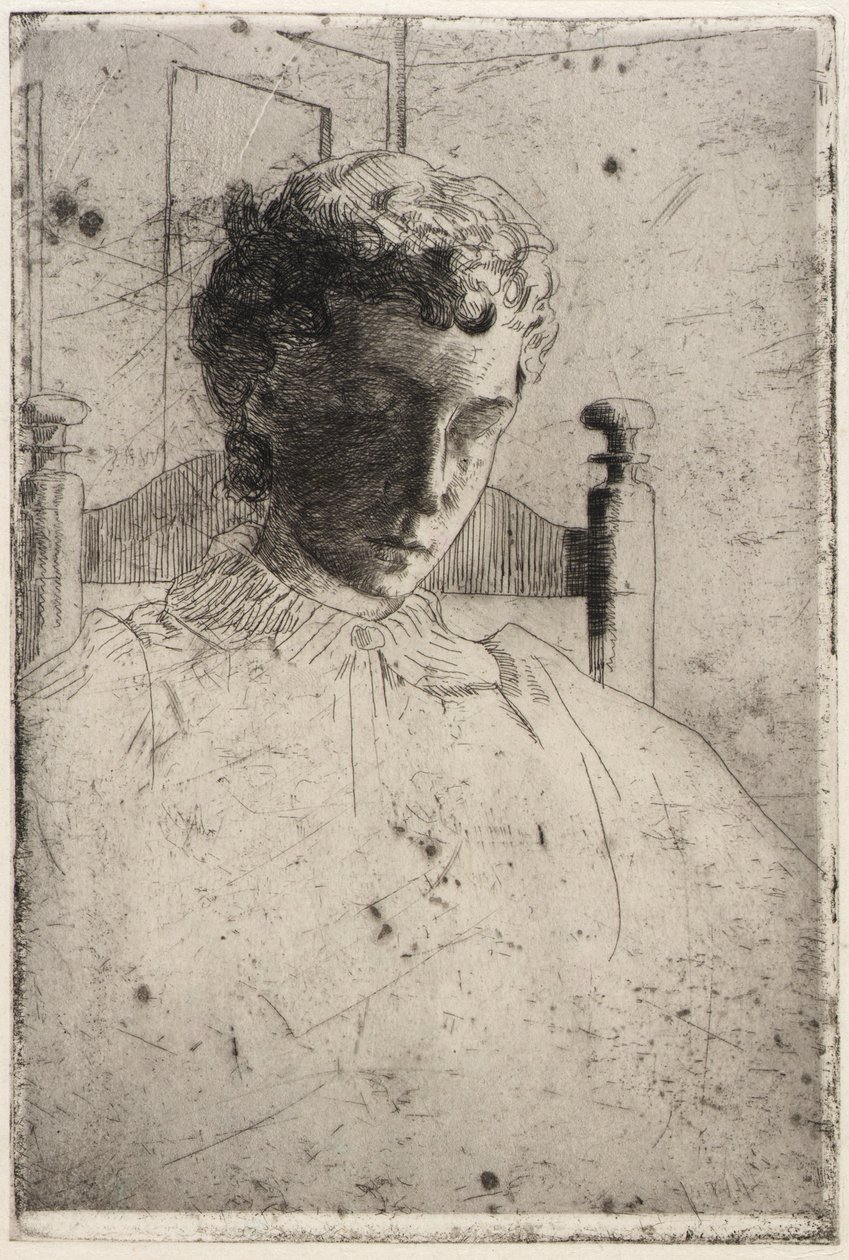 Nő néz lefelé alkotó: J. Alden Weir