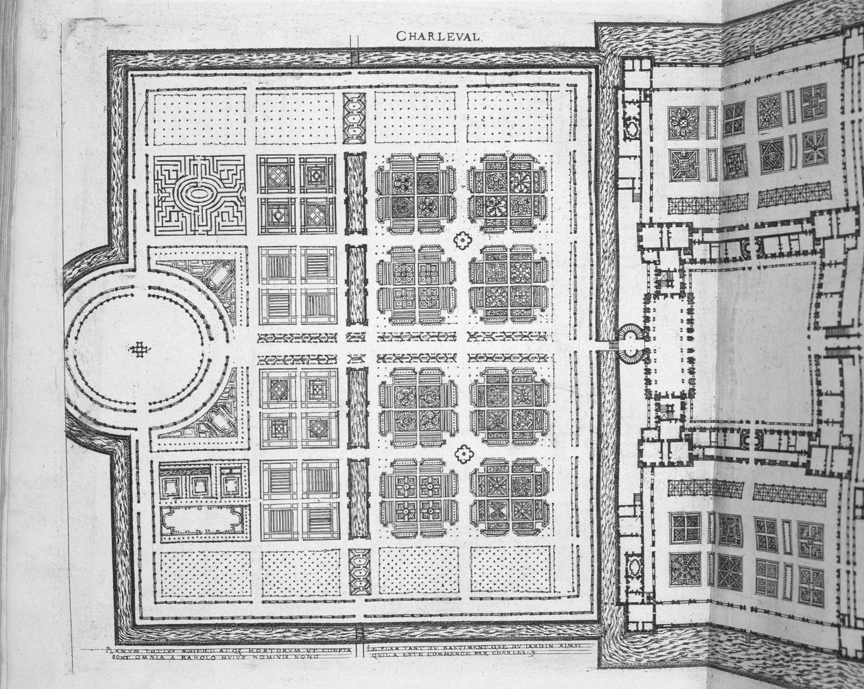 Gardens at Charleval, a „Les Plus Belles Bastiments de France”-ból, 1570-es évek (metszet) alkotó: J. Androuet  Ducerceau