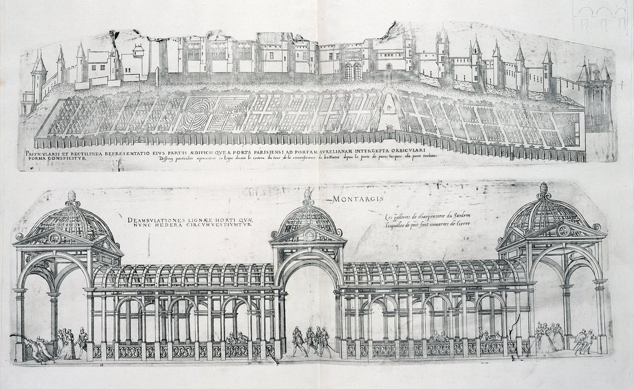 Montargis látképei, a "Les Plus Belles Batiments de France" című, 1570-es években kiadott műből. alkotó: J. Androuet Ducerceau