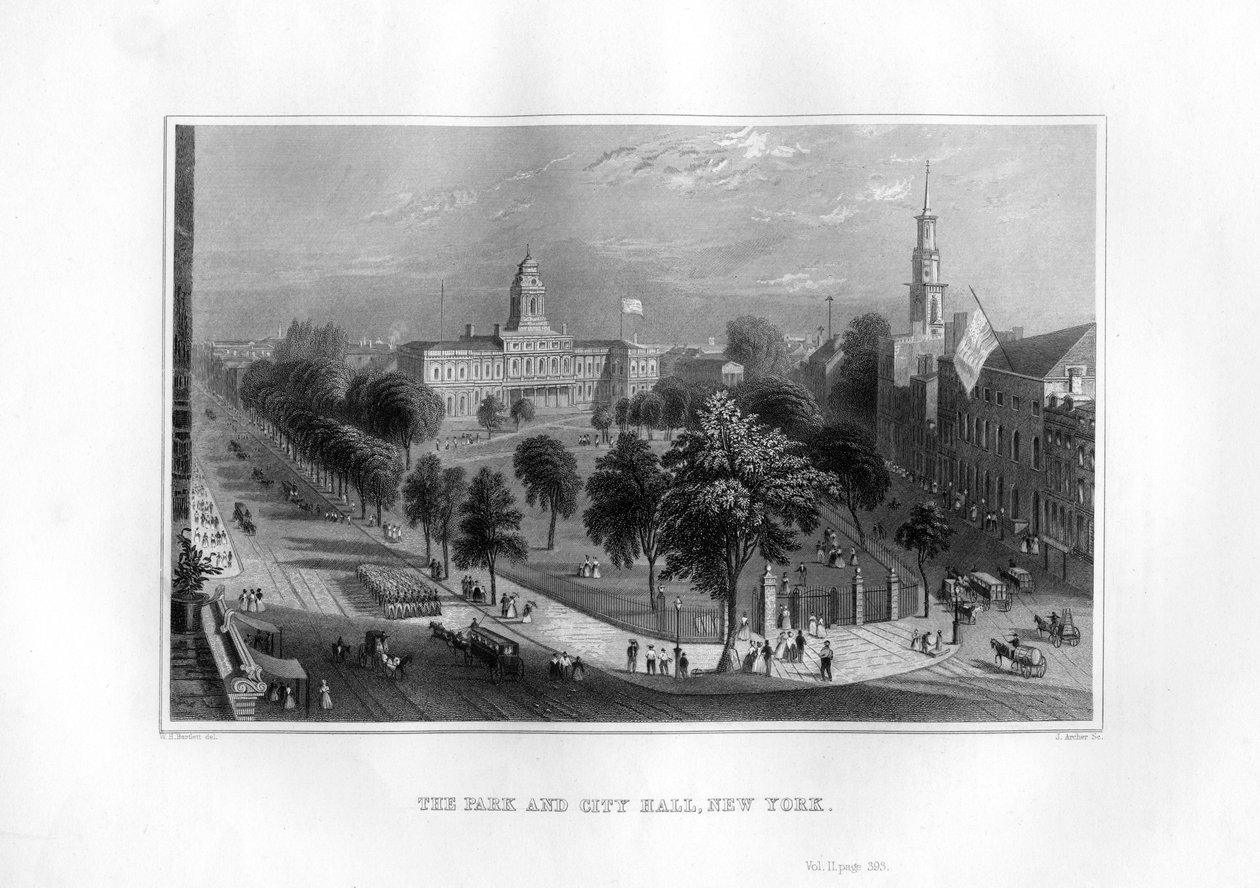 The Park and City Hall, New York, 1855. alkotó: J. Archer