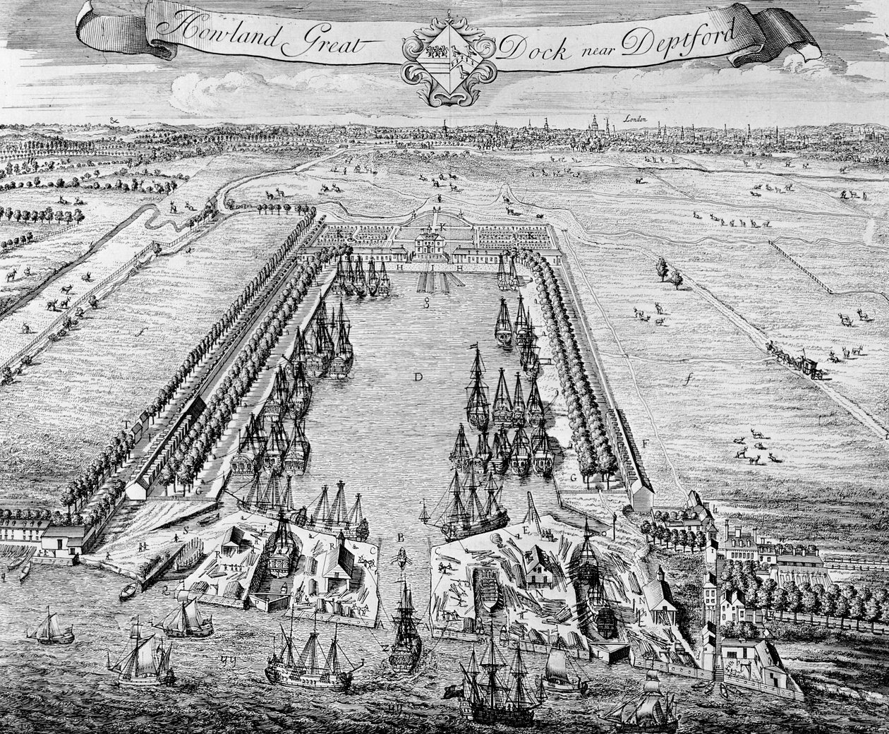 Howland Great Dock, Deptford közelében, 1715-20 körül alkotó: J. Badslade