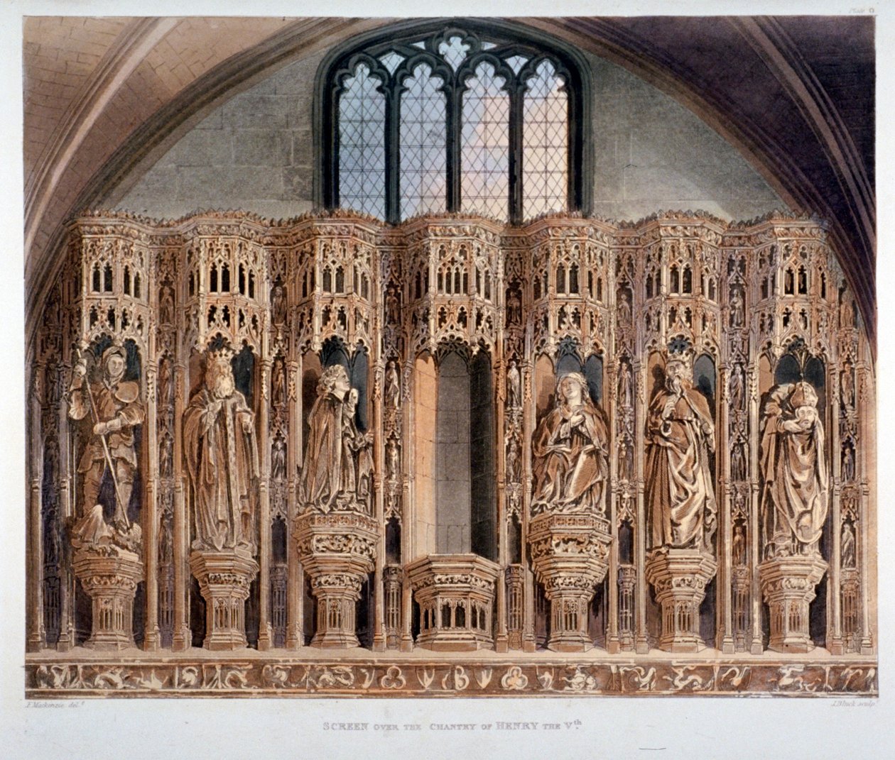 Képernyő V. Henrik temploma fölött, Westminster Abbey, London, 1811 alkotó: J Bluck