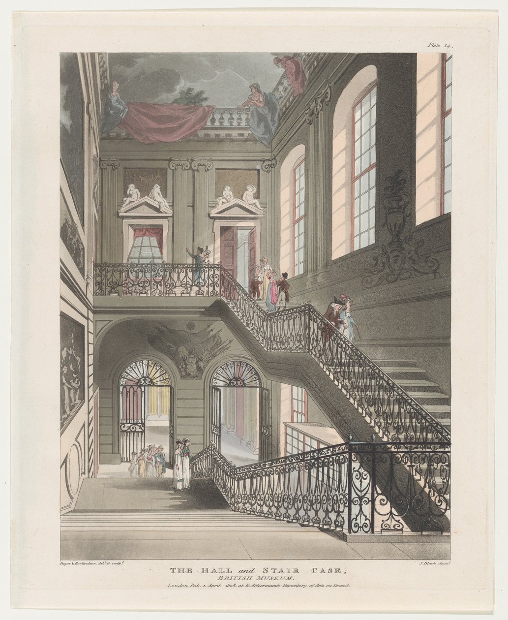 The Hall and Stair Case, British Museum, 1808. április 1., 1808. április 1. alkotó: J. Bluck