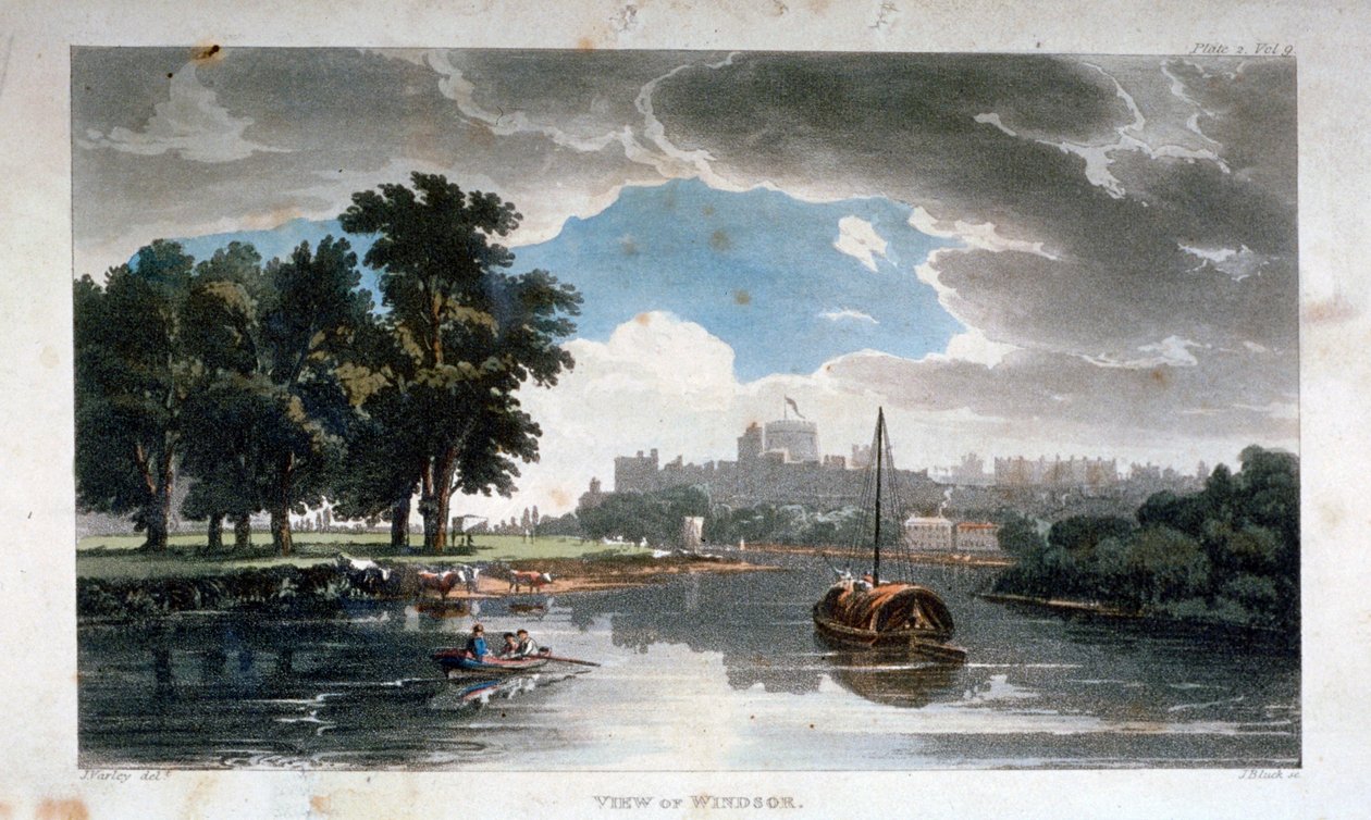 Kilátás Windsorra a Temze folyóról, Berkshire, 1820 alkotó: J Bluck