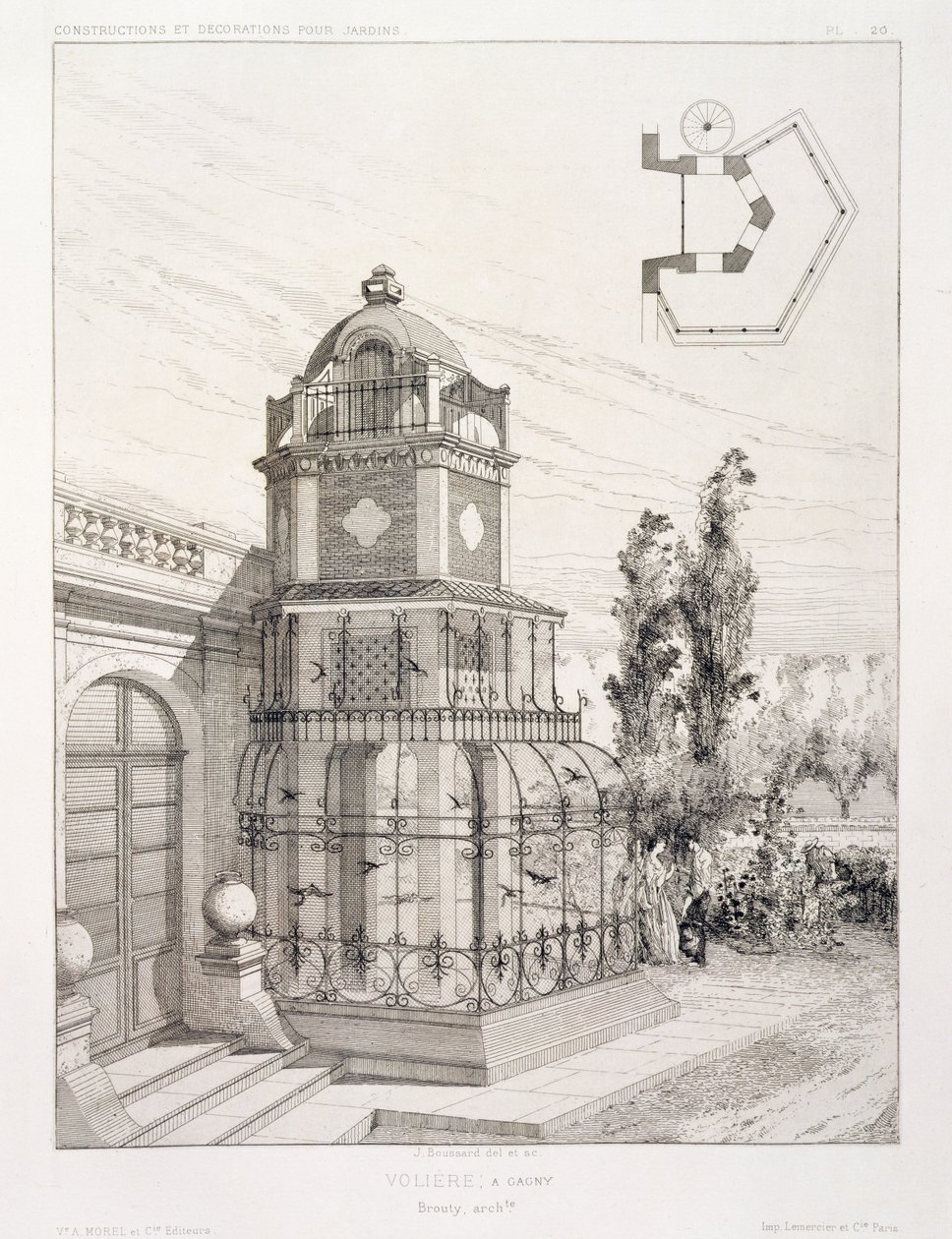 Madárház énekesmadarak számára, különféle építészek terveiből álló kötetből, kocsma. Morel & Cie, Párizs, 1880 körül alkotó: J. Boussard