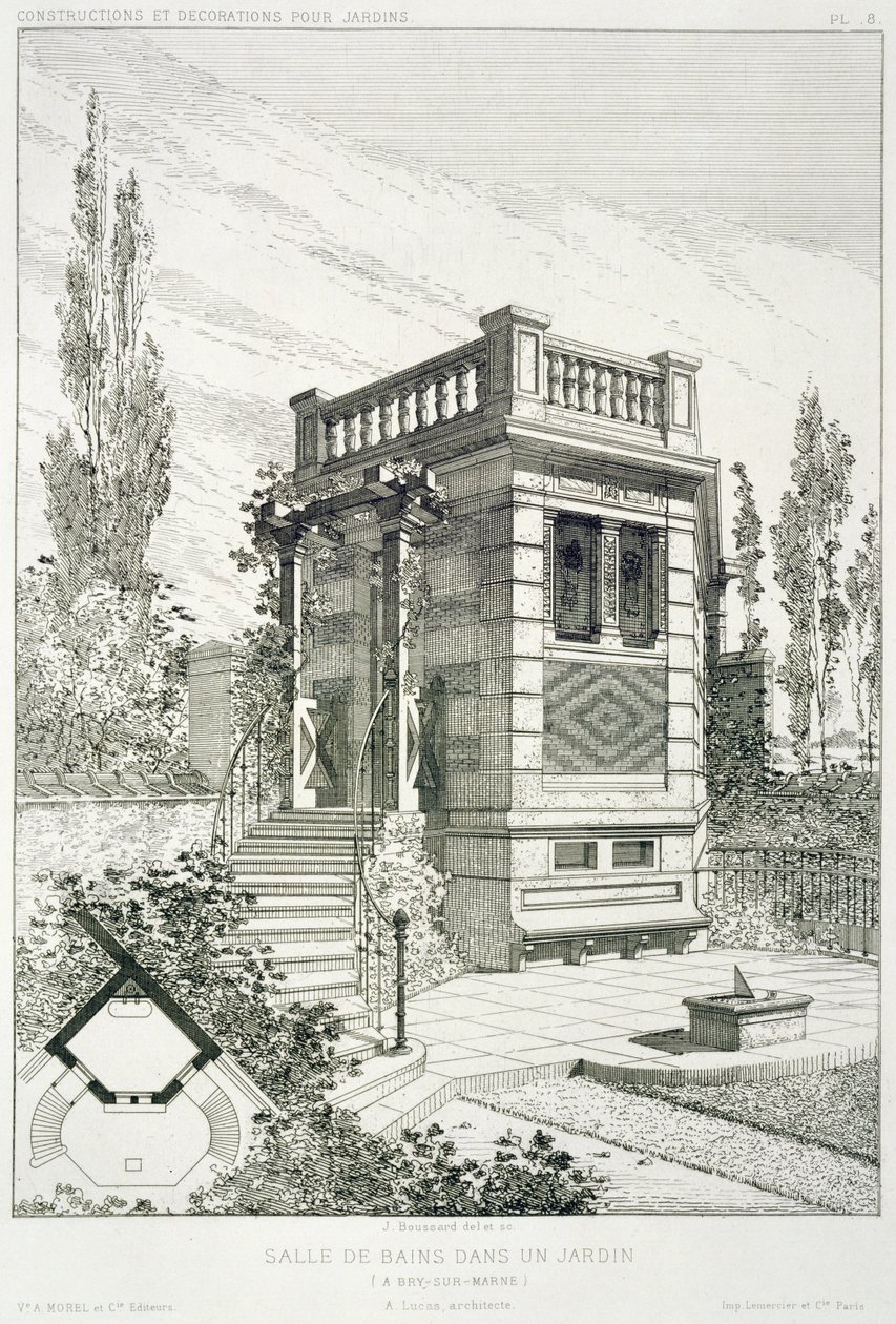 Fürdőszoba, különböző építészek terveiből álló kötetből, kocsma. Morel & Cie, Párizs, 1880 körül alkotó: J. Boussard