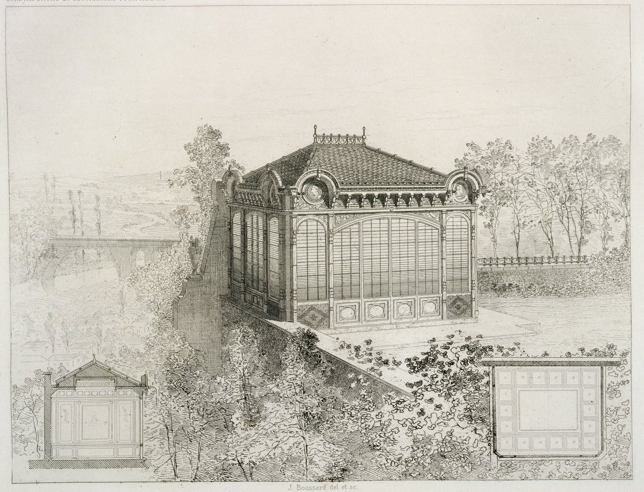 Kerti pavilon tervei és domborzata, 1880 körül alkotó: J. Boussard