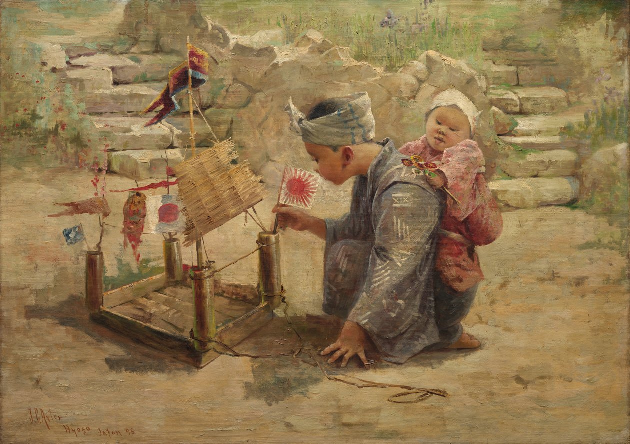 Japán fiú, aki háborús embert épít, 1895. alkotó: J. C. Arter.