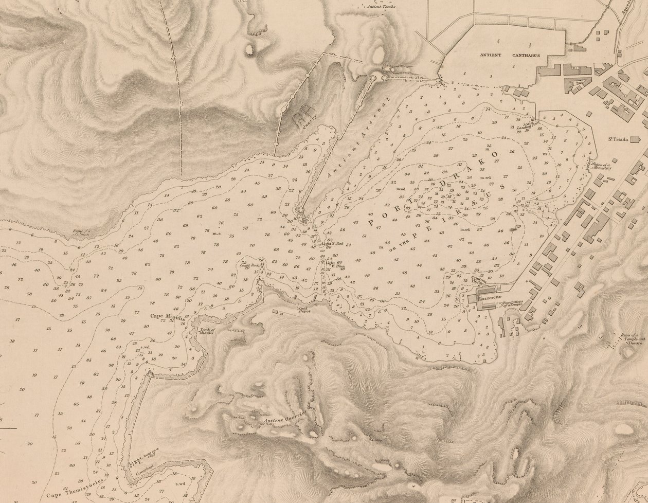 Görögország, a Peiraeus vagy Port Drako felmérése Thomas Graves parancsnok által, H.M.S. Beacon 1840, [Részlet] alkotó: J. & C. Walker