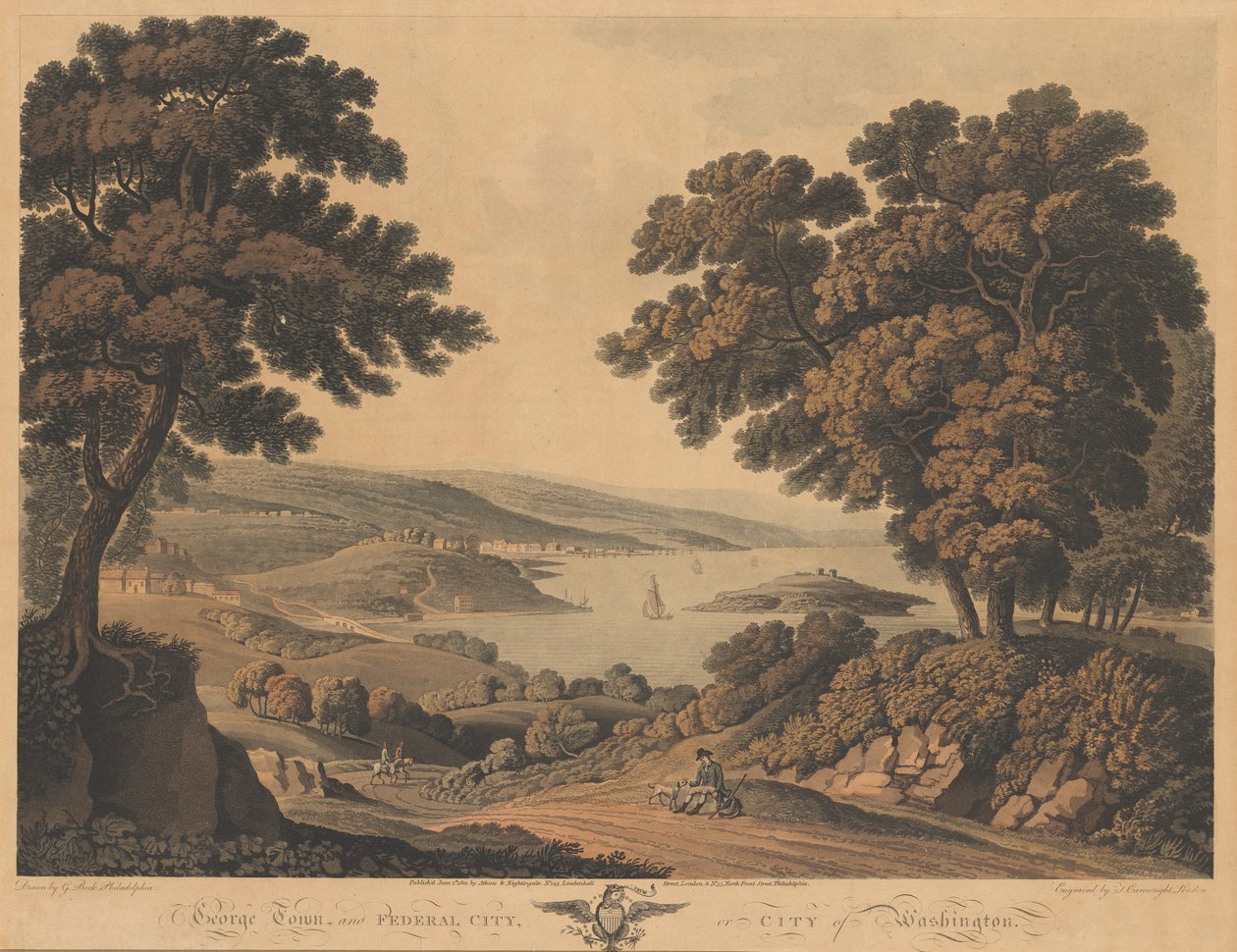 Georgetown és szövetségi város vagy Washington városa alkotó: J. Cartwright after George Beck