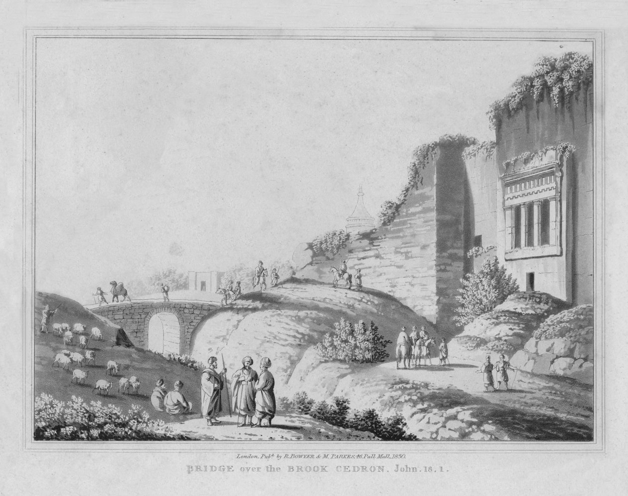 Híd a Cedron patak felett. János, 18.1, 1830 alkotó: J. Clarke